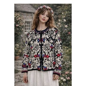 Susan Bristol hand embroidered vintage floral cardigan petite M